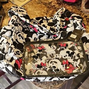 Bioworld Black & White Disney Tote with Pink Accents 2 Piece Set